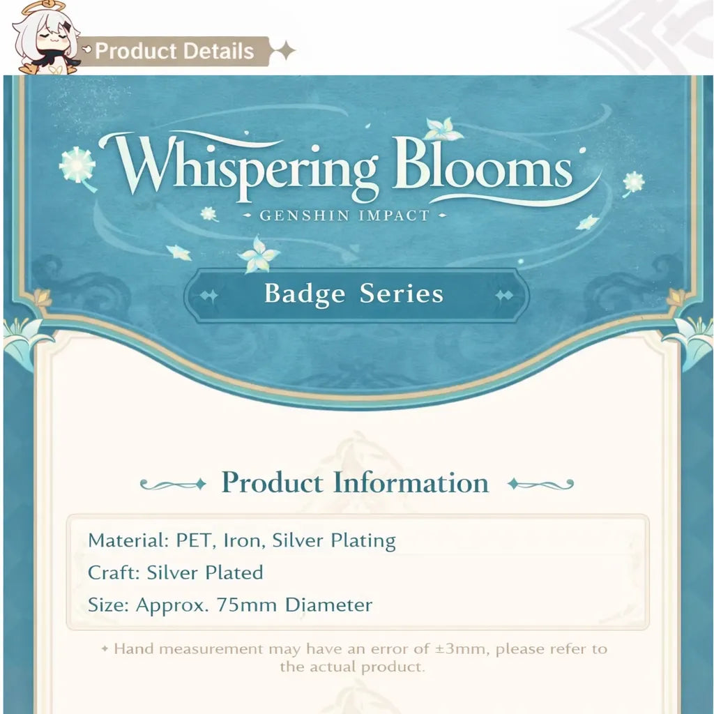 Genshin Impact Whispering Blooms badge series design and craftsmanship details