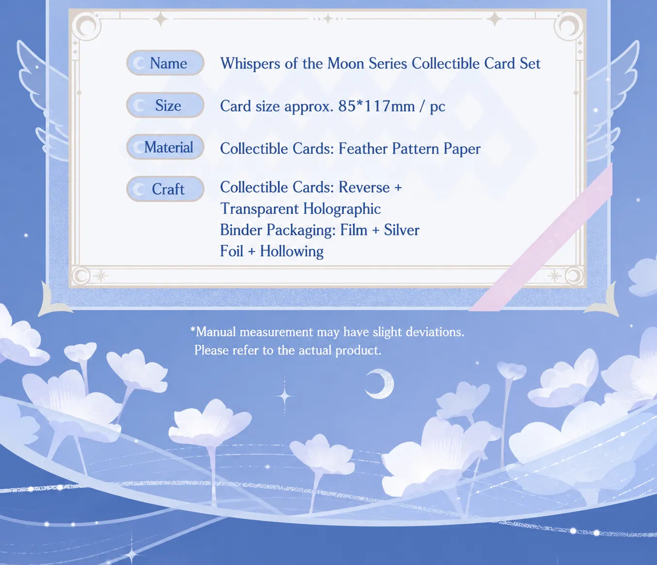 Whispers of the Moon Series collectible card set specifications and materials