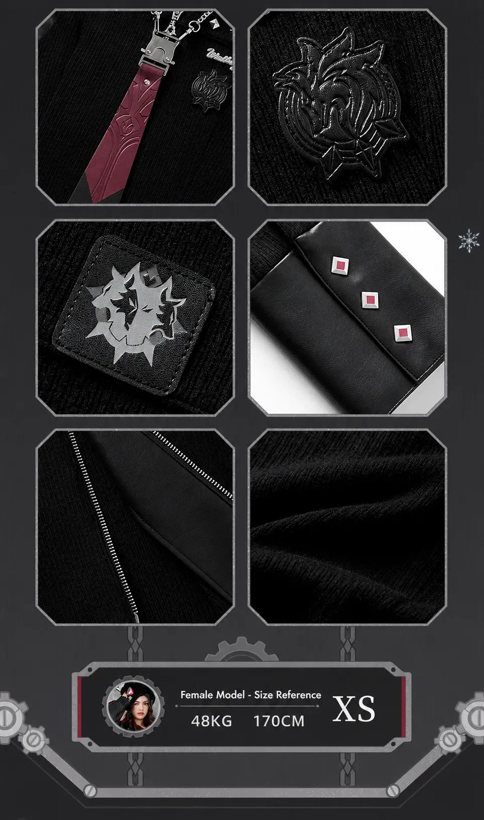 Genshin Wriothesley knitted shirt featuring embossed wolf crest emblem and custom metallic nameplate