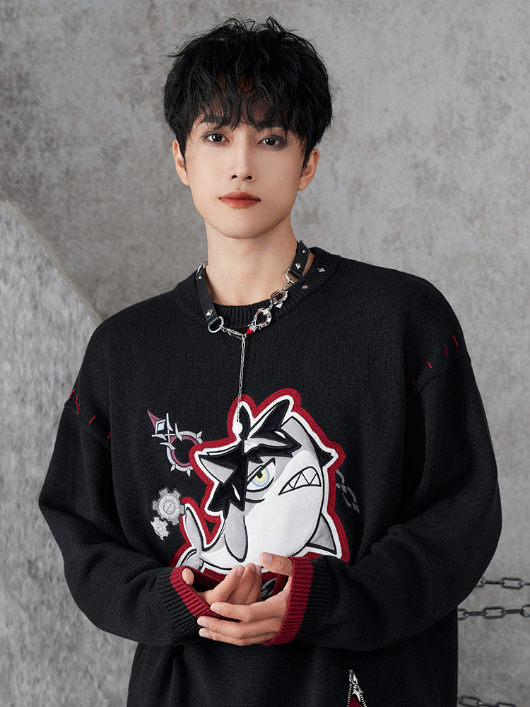 Wriothesley themed necklace styled with oversized sweater and dark streetwear outfit