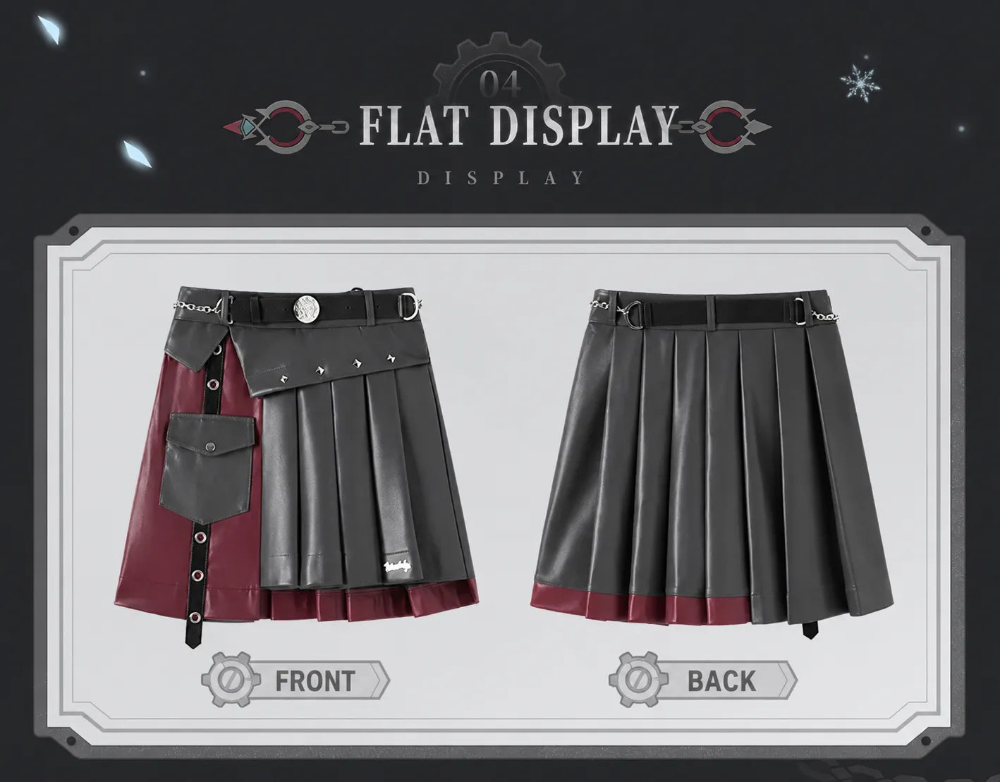 Genshin Impact Wriothesley pleated skirt with layered flap design and metallic rivet decorations