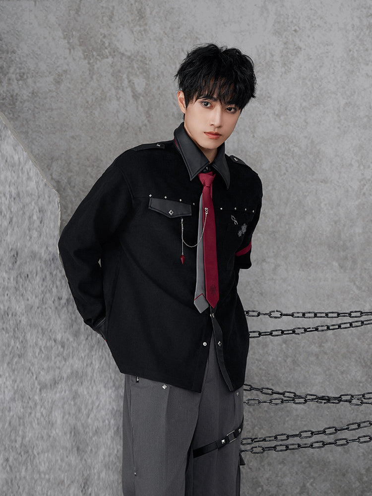 Genshin Wriothesley Themed Impression Series casual shirt with industrial streetwear styling and dual model showcase