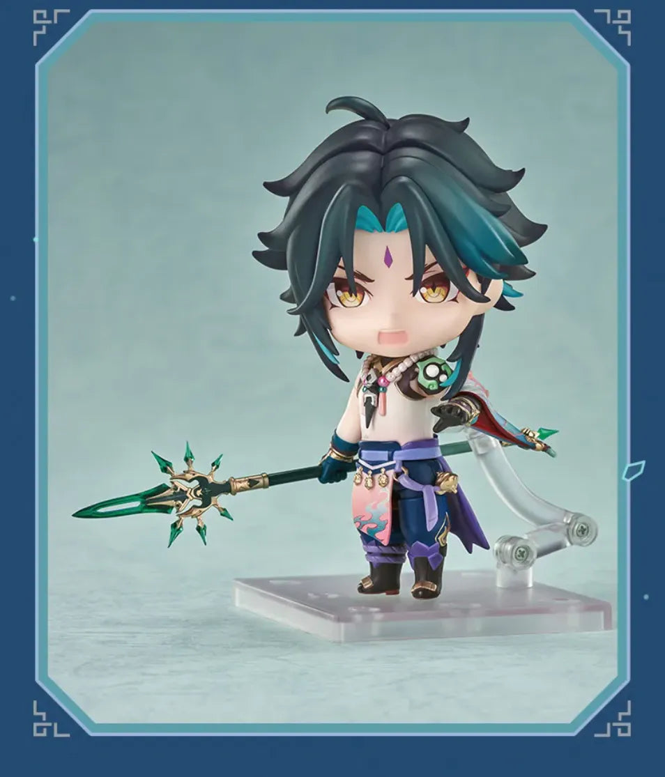 Xiao Clay Figure posed with Jade Spear on dedicated display base