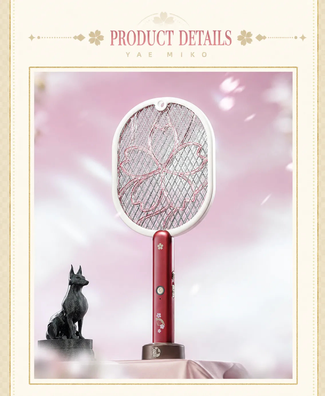 Yae Miko mosquito swatter with 3000V electric grid and purple UV light