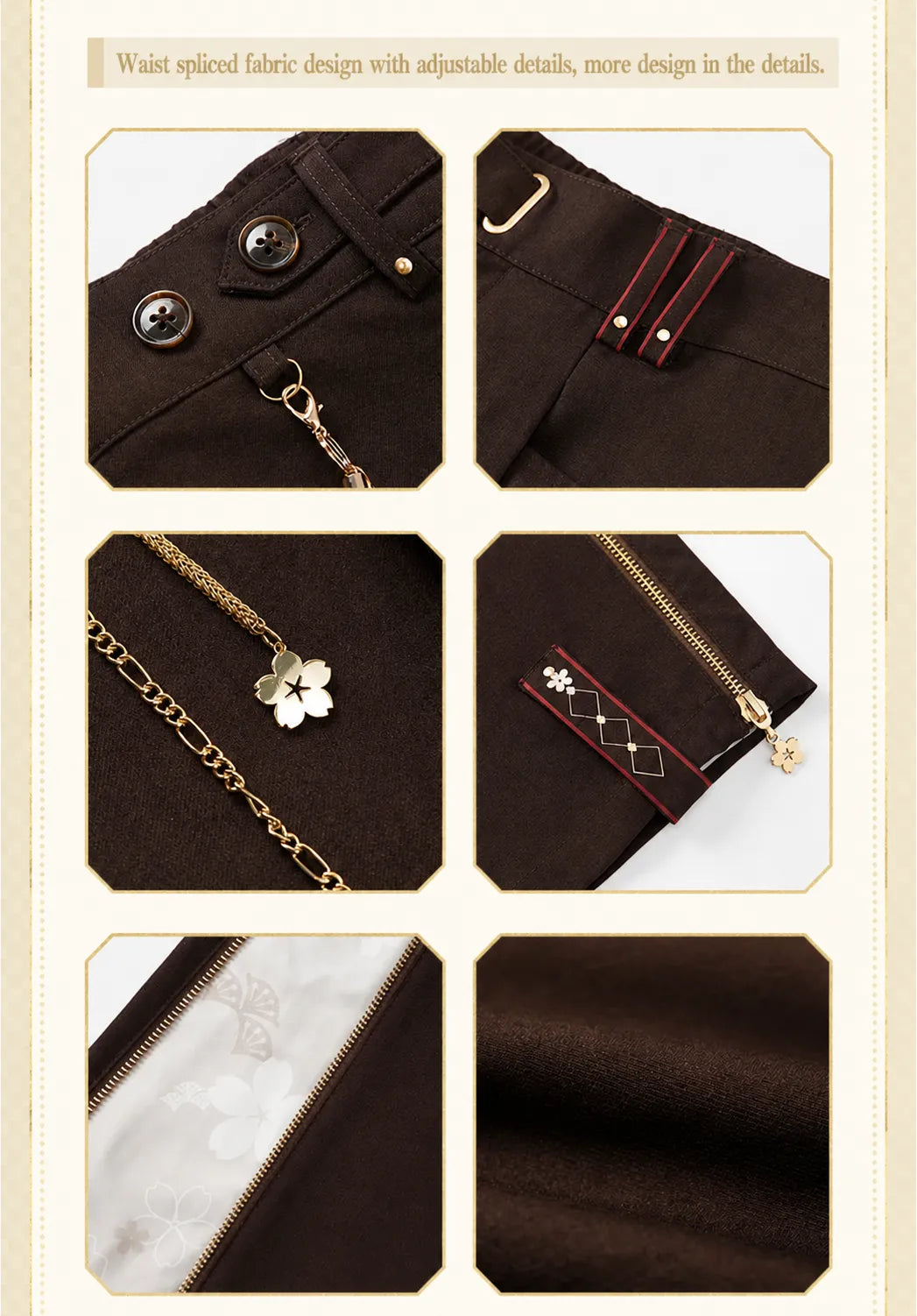 casual pants leg opening detail with zipper and panel design