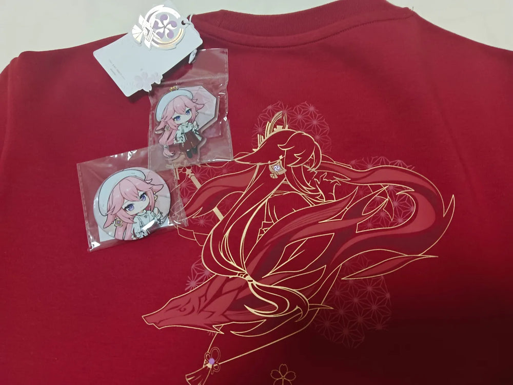 Genshin Impact Yae Miko Themed Patchwork Long Sleeve T-Shirt