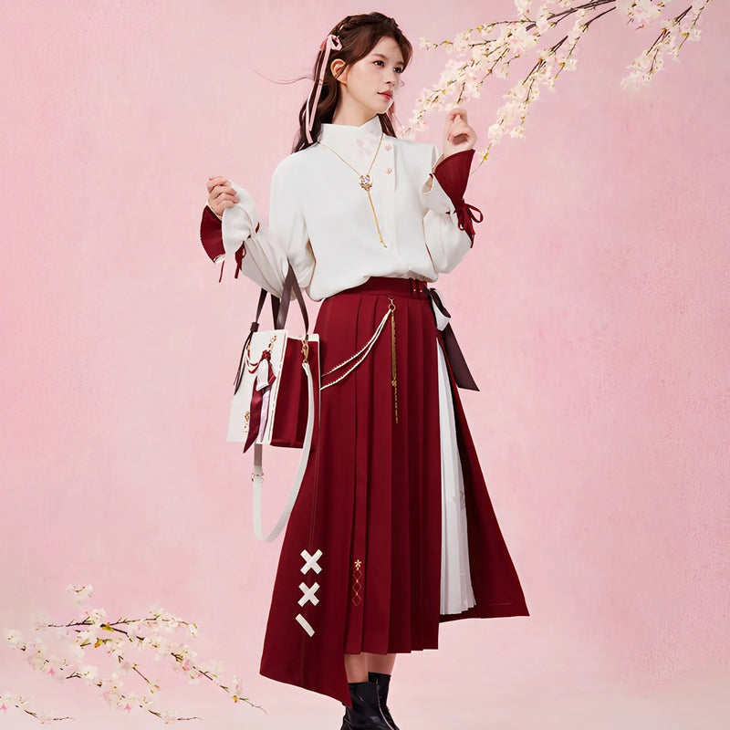 genshin impact yae miko themed pleated skirt front view full outfit