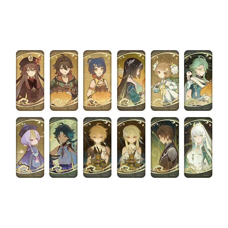 Genshin Impact Yun Jian Yue Series paper badges featuring Liyue characters