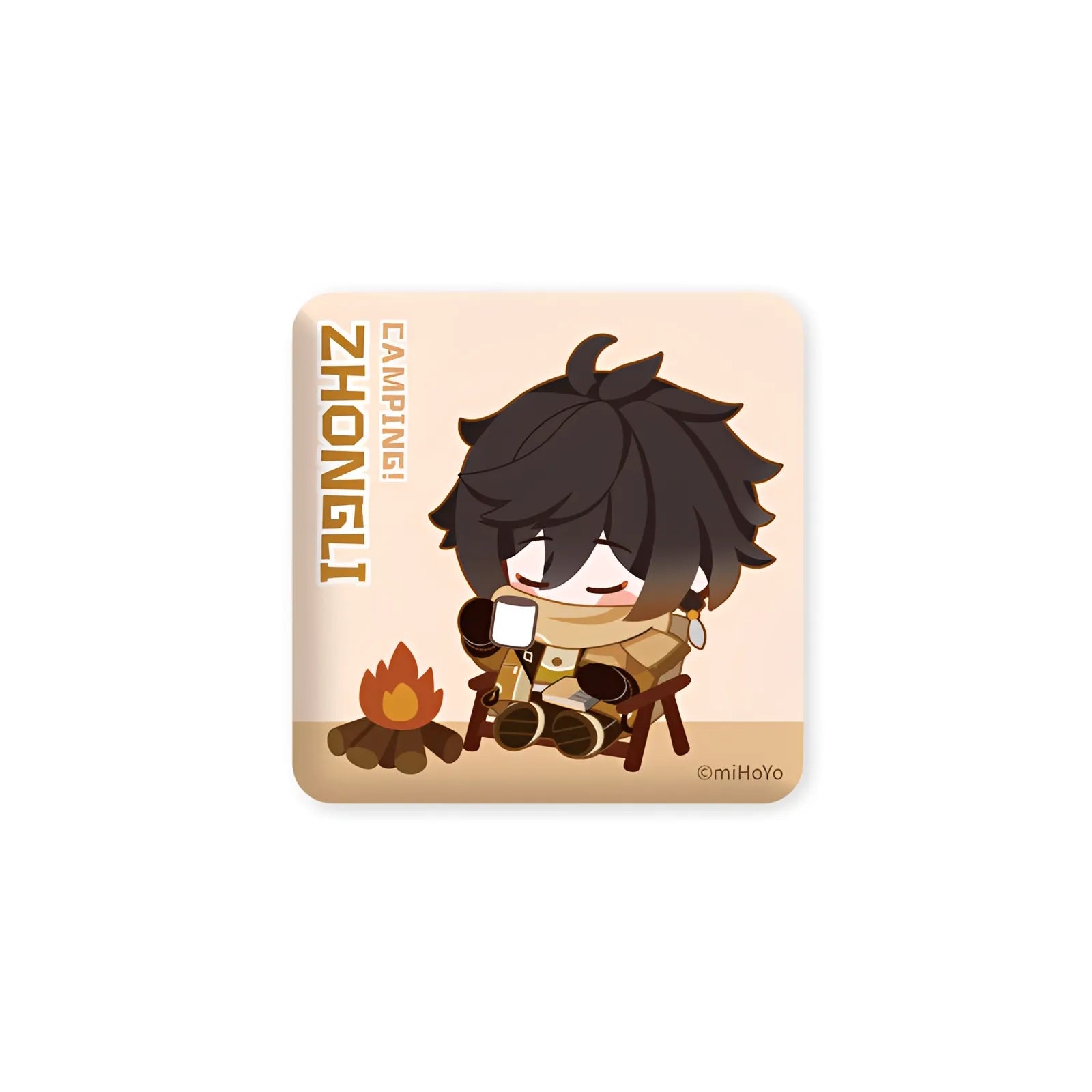 Genshin Impact Zhongli camping adventure badge chibi square pin collectible