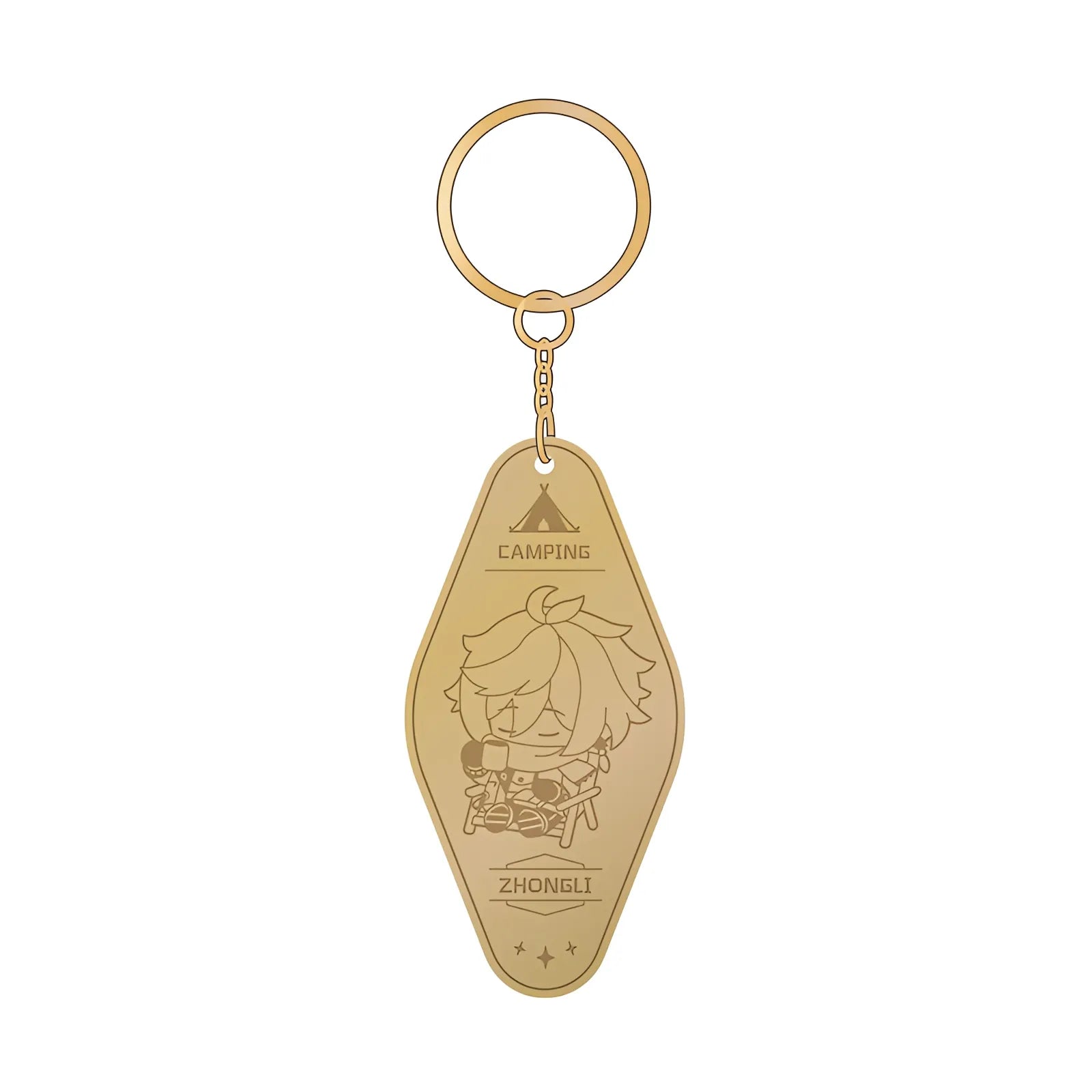Genshin Impact Zhongli camping metal keychain chibi enamel keyring collectible accessory outdoor theme