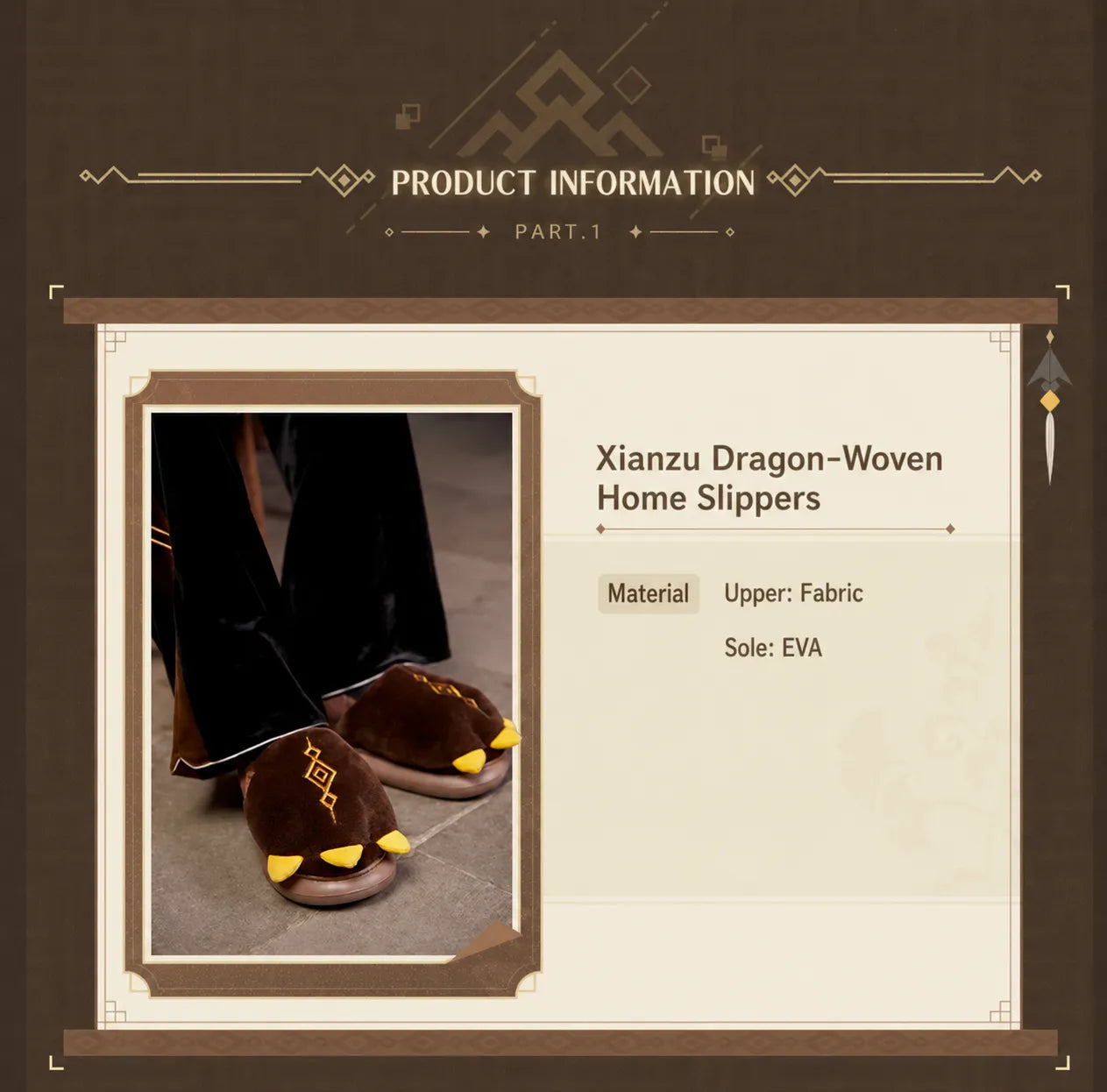 Material detail showcase of Genshin Impact Zhongli themed home slippers with plush texture