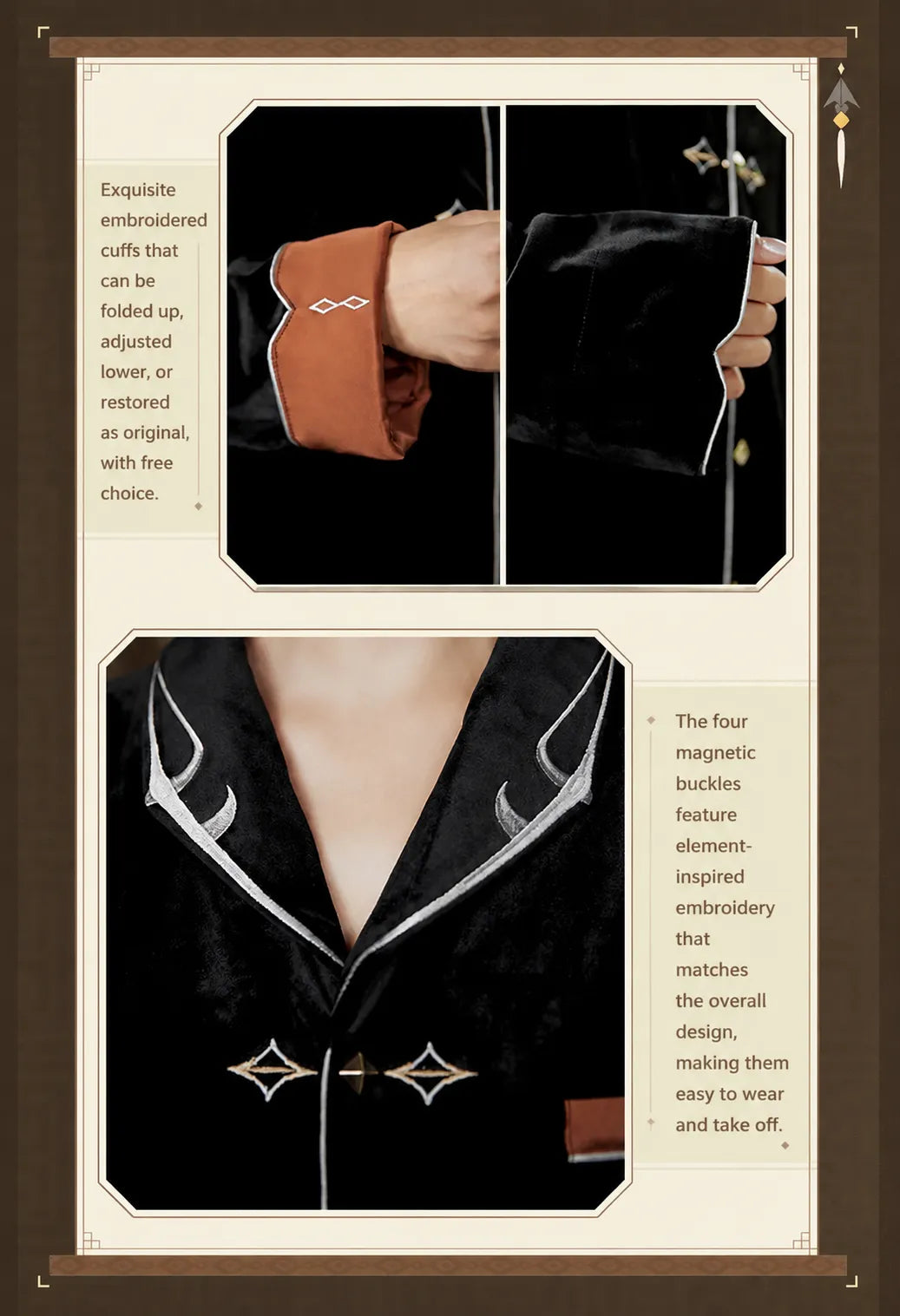 Back embroidery showcase of Genshin Impact Zhongli themed velvet pajama top