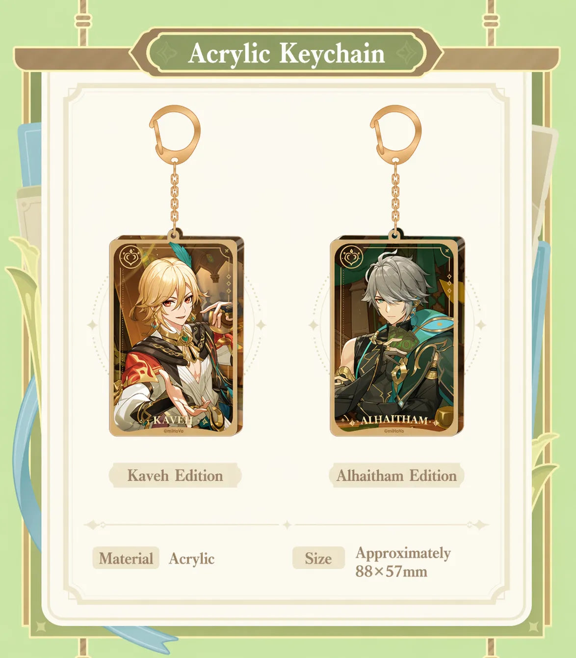 Genshin Impact In-Store Series acrylic keychains featuring Alhaitham and Kaveh