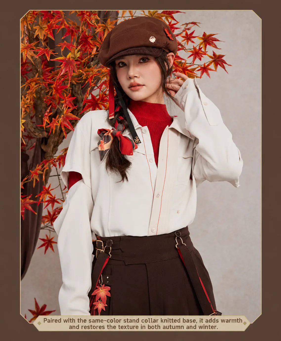 Genshin Impact Kazuha shirt layered outfit styling with scarf and autumn accessories