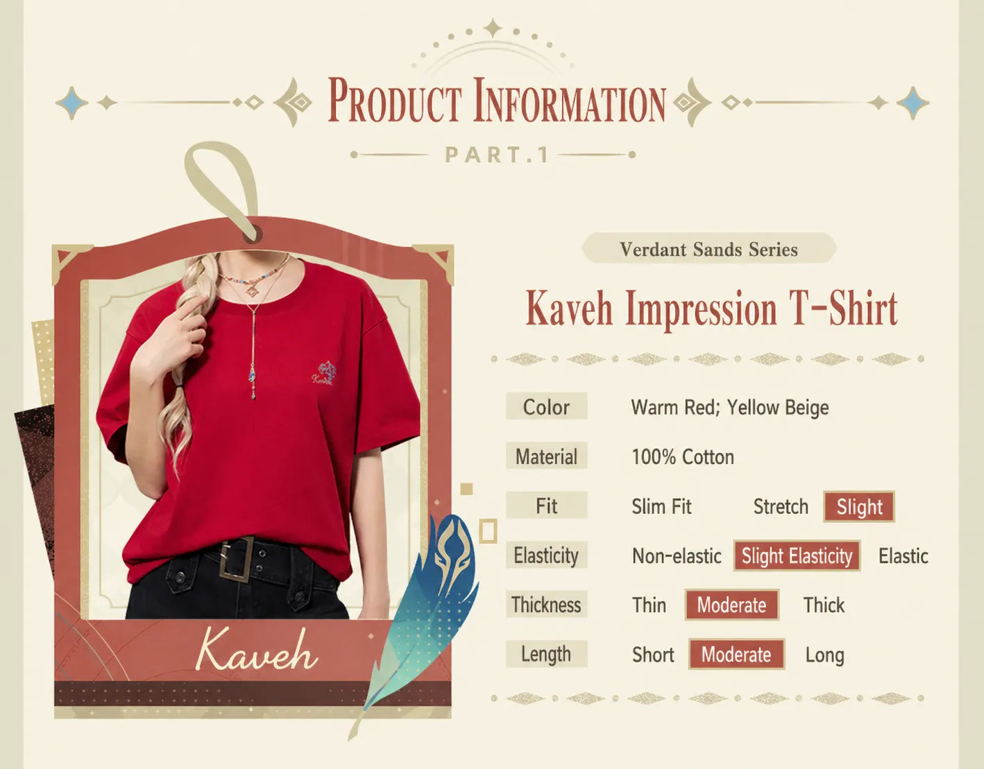 Kaveh t-shirt front design warm red character detail print
