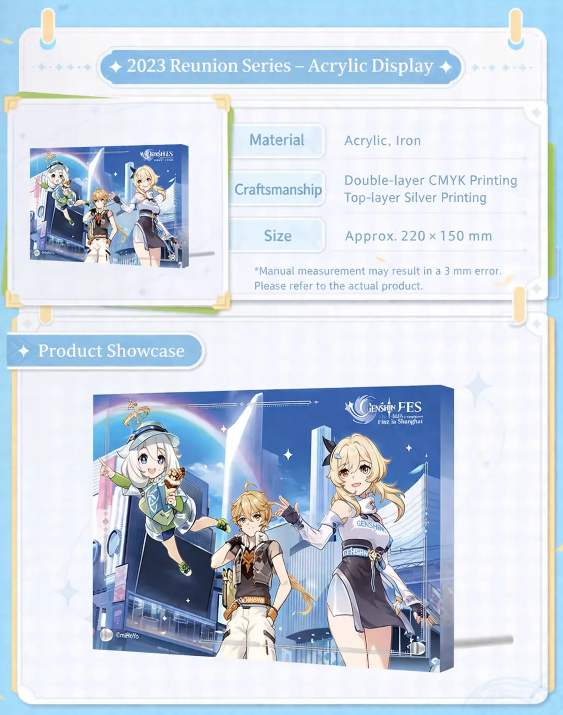 Genshin Impact Reunion Series acrylic stand display scene with character artwork