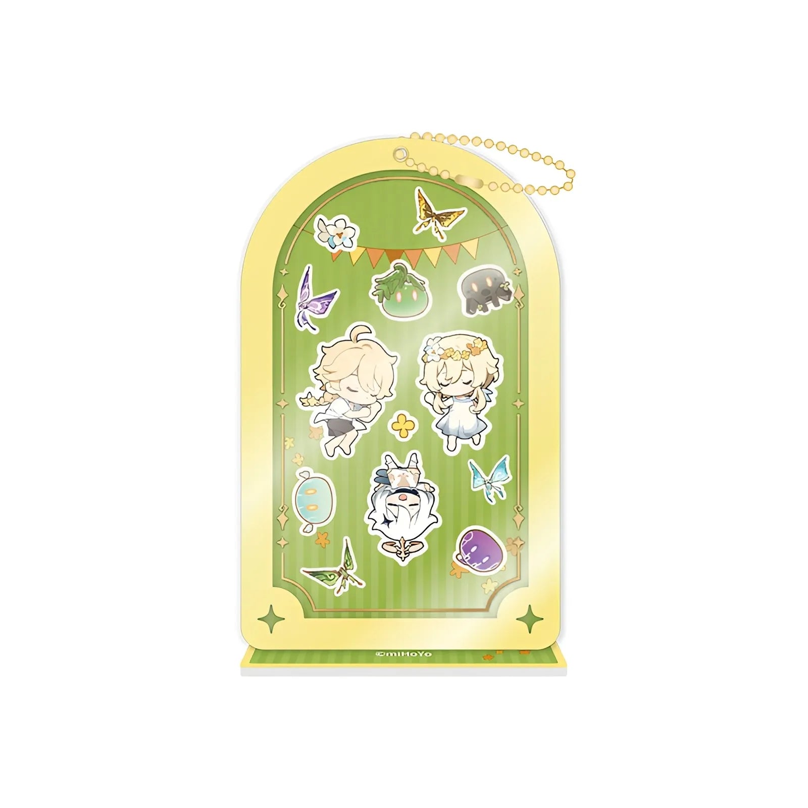 Genshin Impact Reunion Series acrylic stand set featuring Paimon Lumine and Aether display