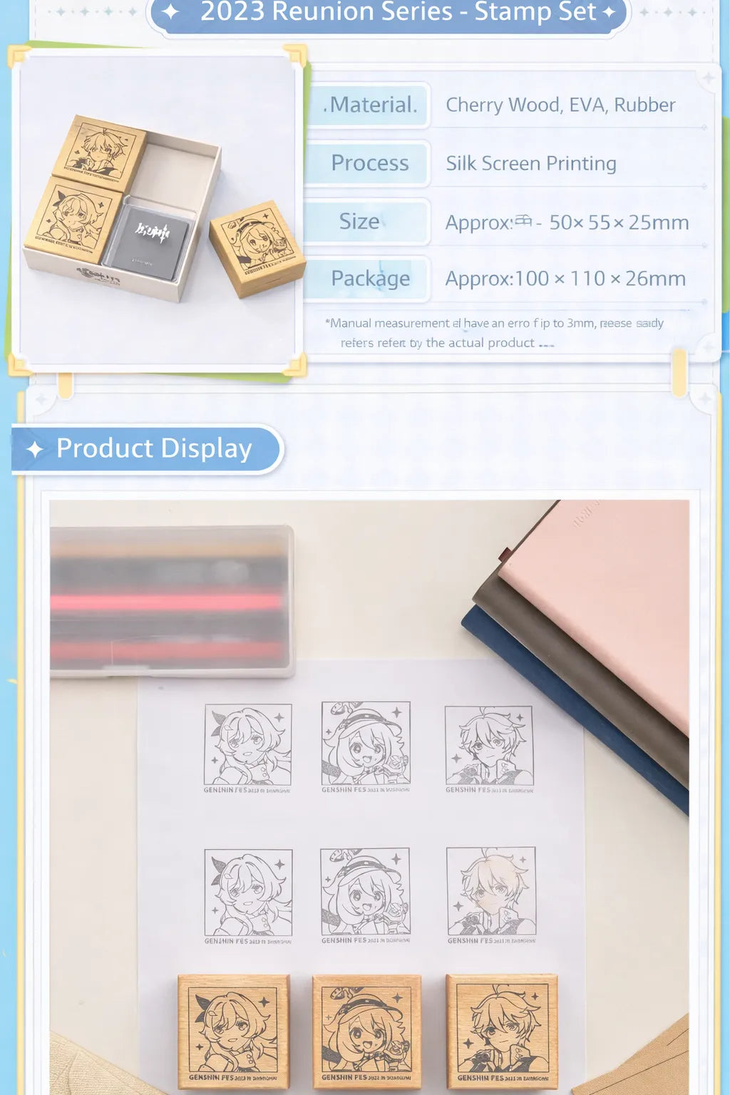 Genshin Impact Reunion Series stamp set used on paper for journaling and decoration