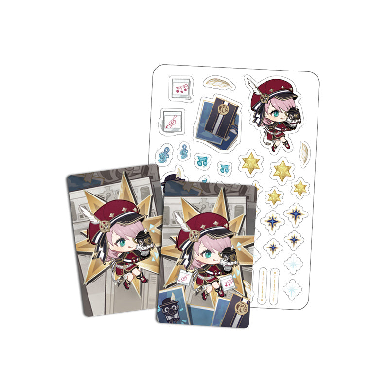 Genshin Impact Starlight Messages card set featuring Charlotte chibi design with cards and stickers