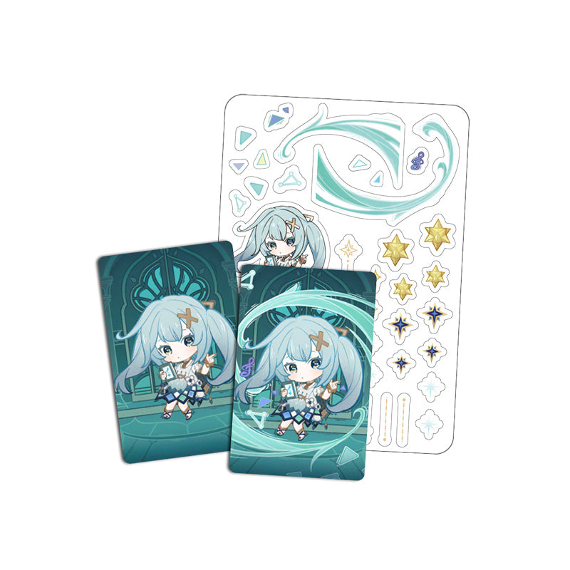 Genshin Impact Starlight Messages card set featuring Faruzan chibi design with cards and stickers