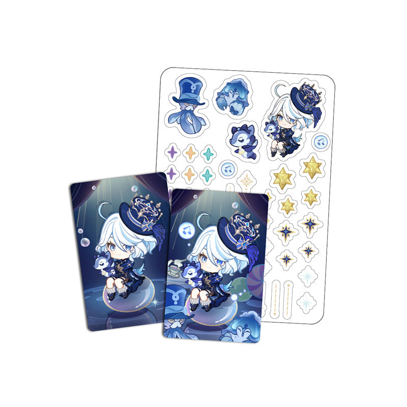 Genshin Impact Starlight Messages card set featuring Furina chibi design with cards and stickers