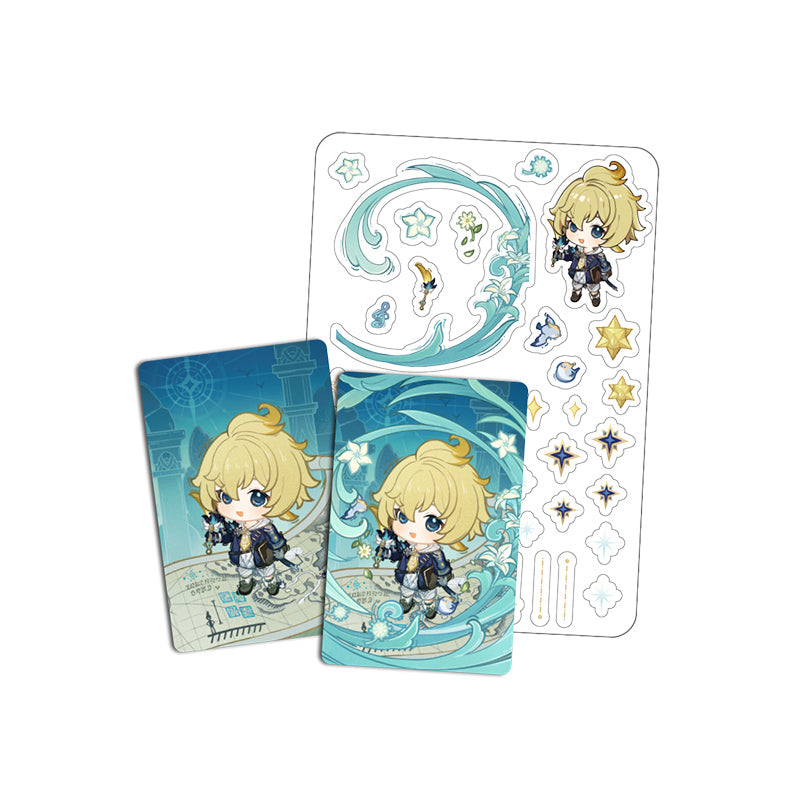 Genshin Impact Starlight Messages card set featuring Mika chibi design with cards and stickers