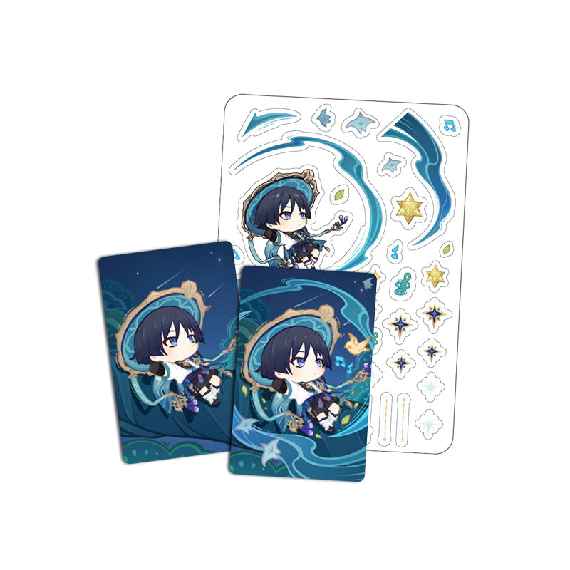 Genshin Impact Starlight Messages card set featuring Wanderer chibi design with cards and stickers