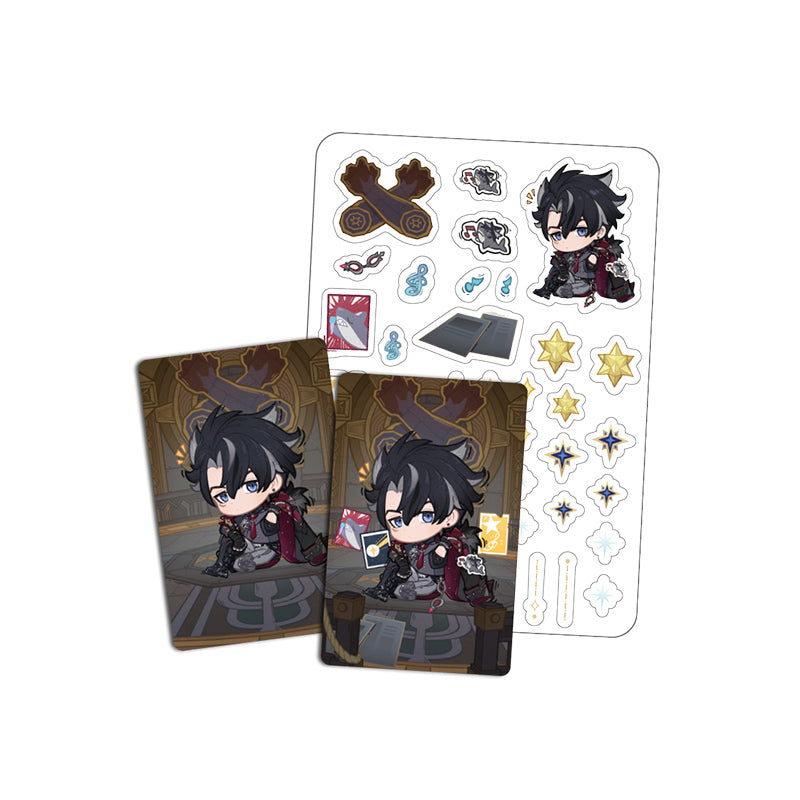 Genshin Impact Starlight Messages card set featuring Wriothesley chibi design with cards and stickers