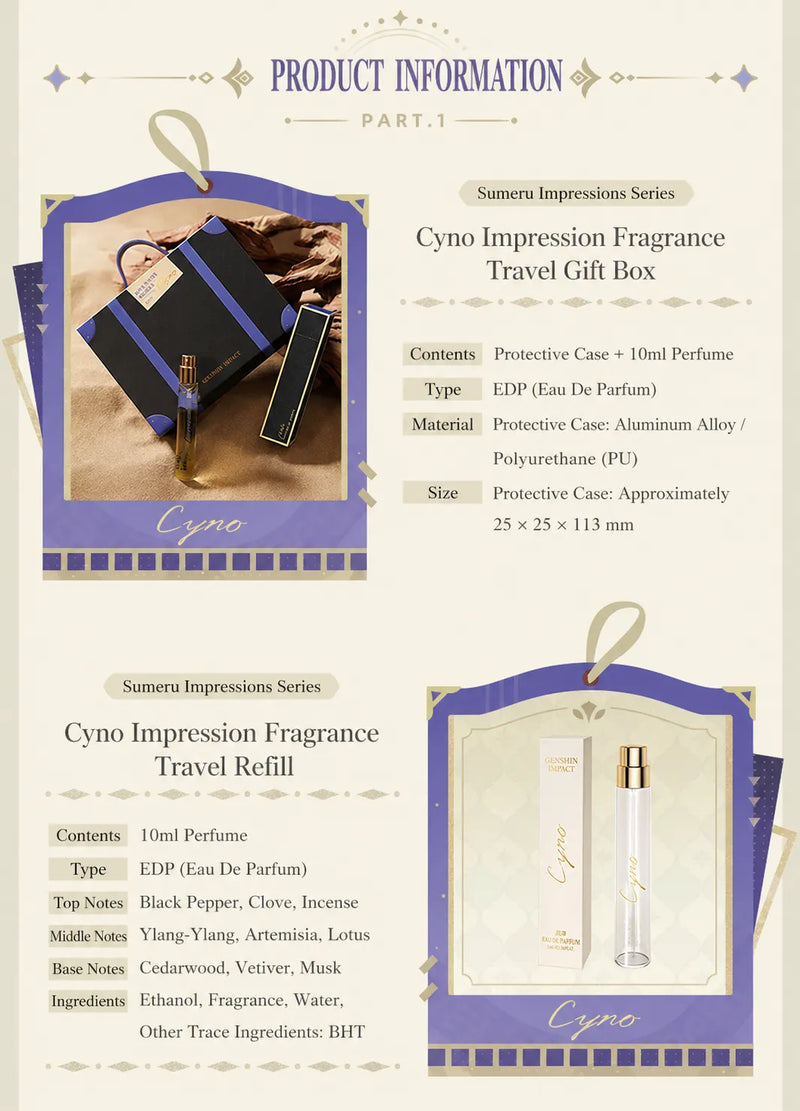 Cyno fragrance scent profile spice floral woody note concept display