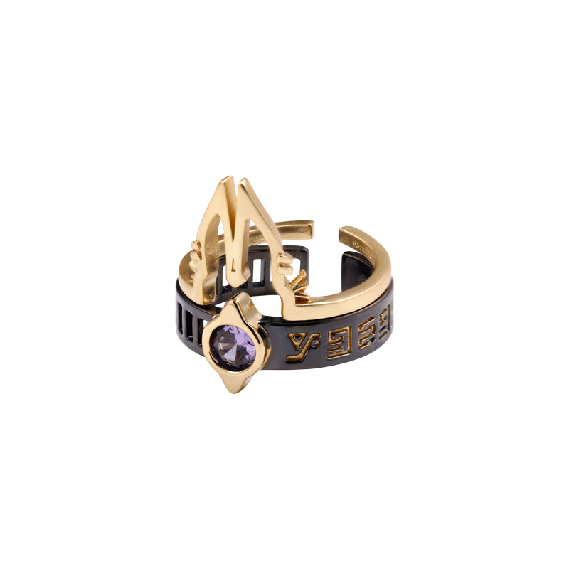 Genshin Impact Cyno ring adjustable open design black gold with purple gemstone