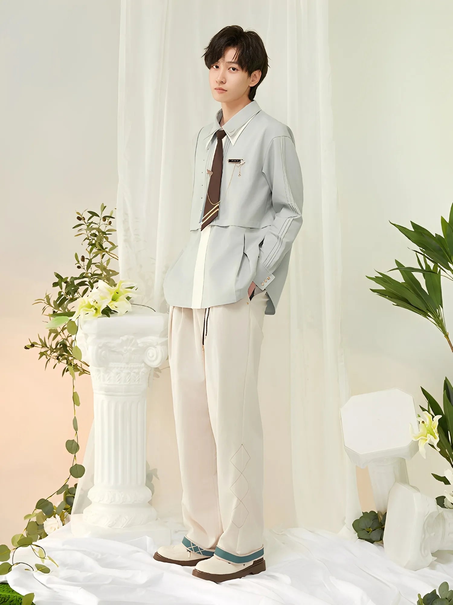 Venti theme pants brown outfit front view styling