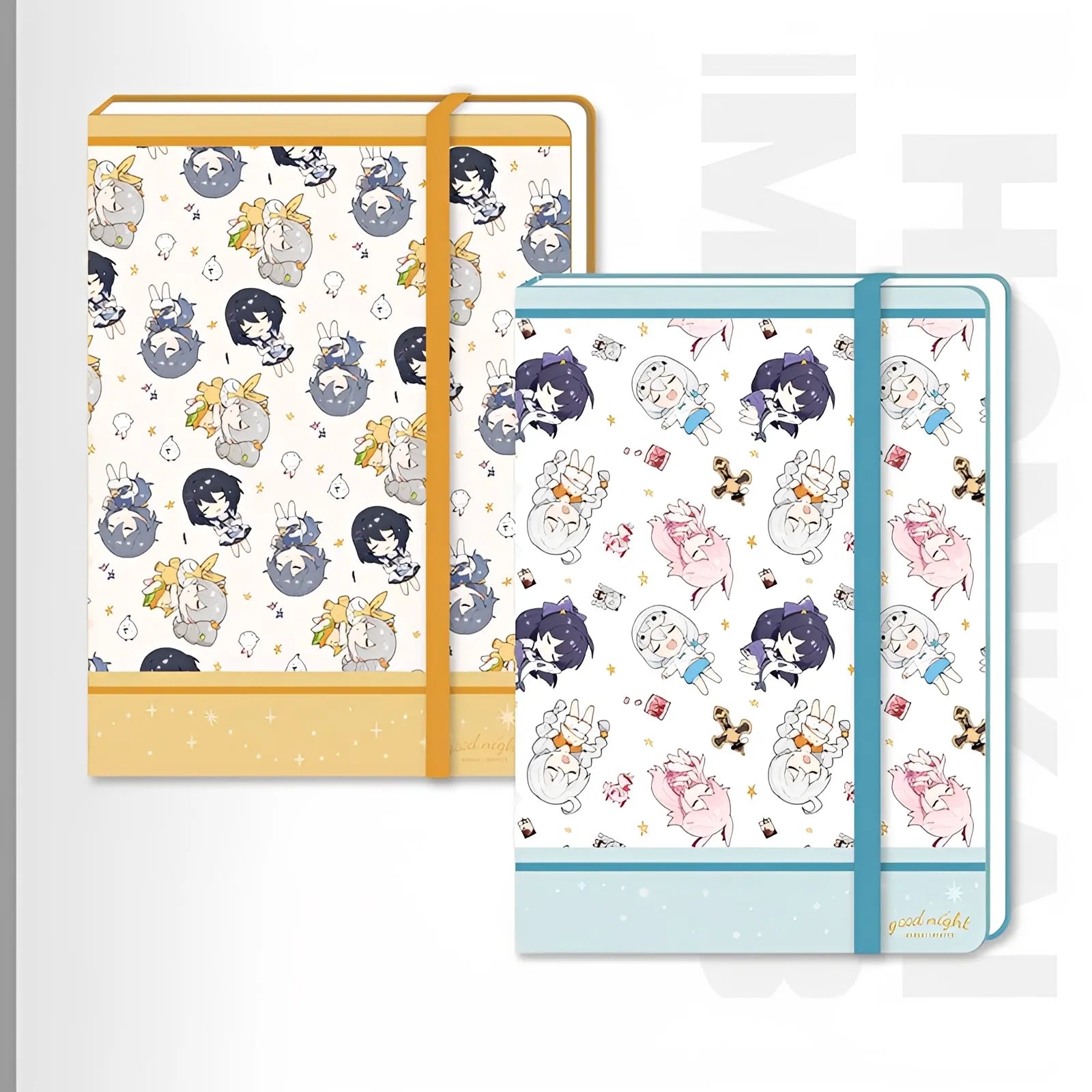 Honkai Impact 3 Good Night St Freya Series B6 notebook with chibi designs of Fu Hua Bronya Kiana Seele Theresa Yae Sakura and Raiden Mei