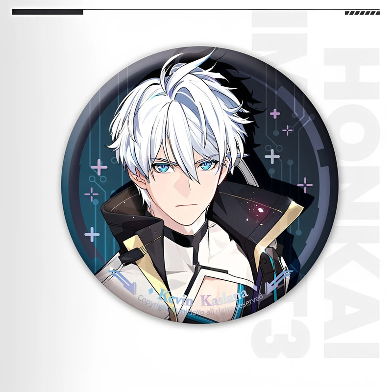 Honkai Impact 3 Kevin Kaslana laser badge with holographic PET finish tinplate character pin anime collectible