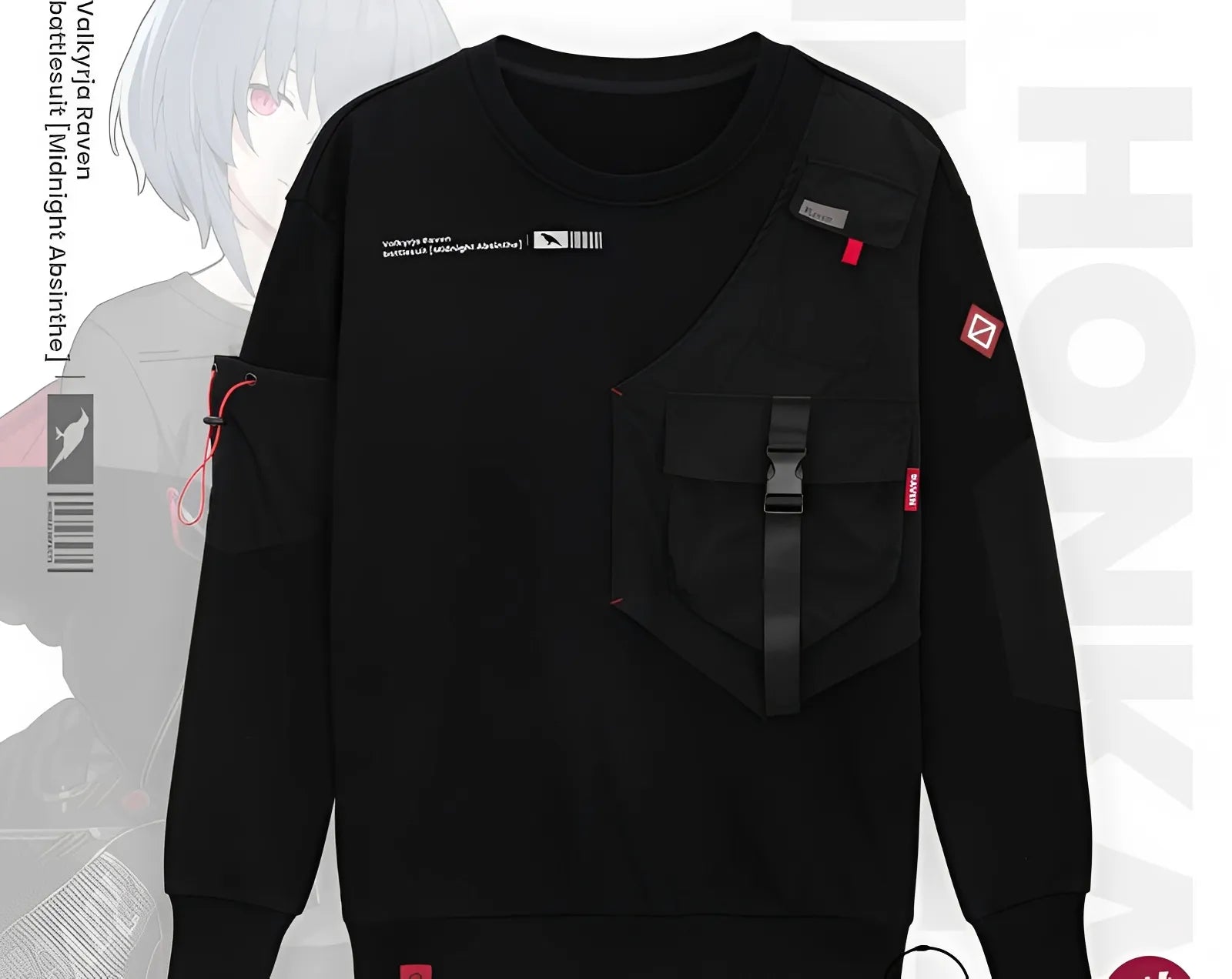 Honkai Impact 3 Midnight Absinthe Natasha black patchwork sweatshirt tactical anime apparel