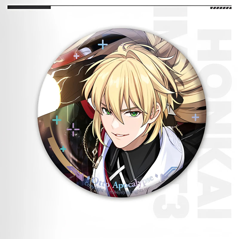 Honkai Impact 3 Otto Apocalypse laser badge with holographic PET finish tinplate character pin anime collectible