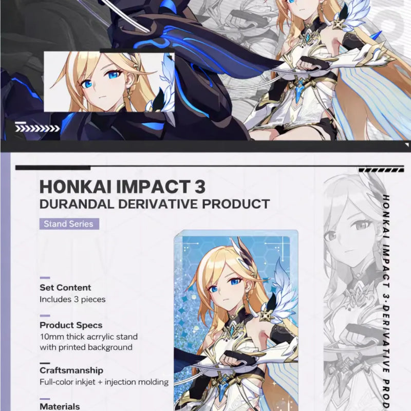 Honkai Impact 3 quicksand acrylic stand product specifications and design details