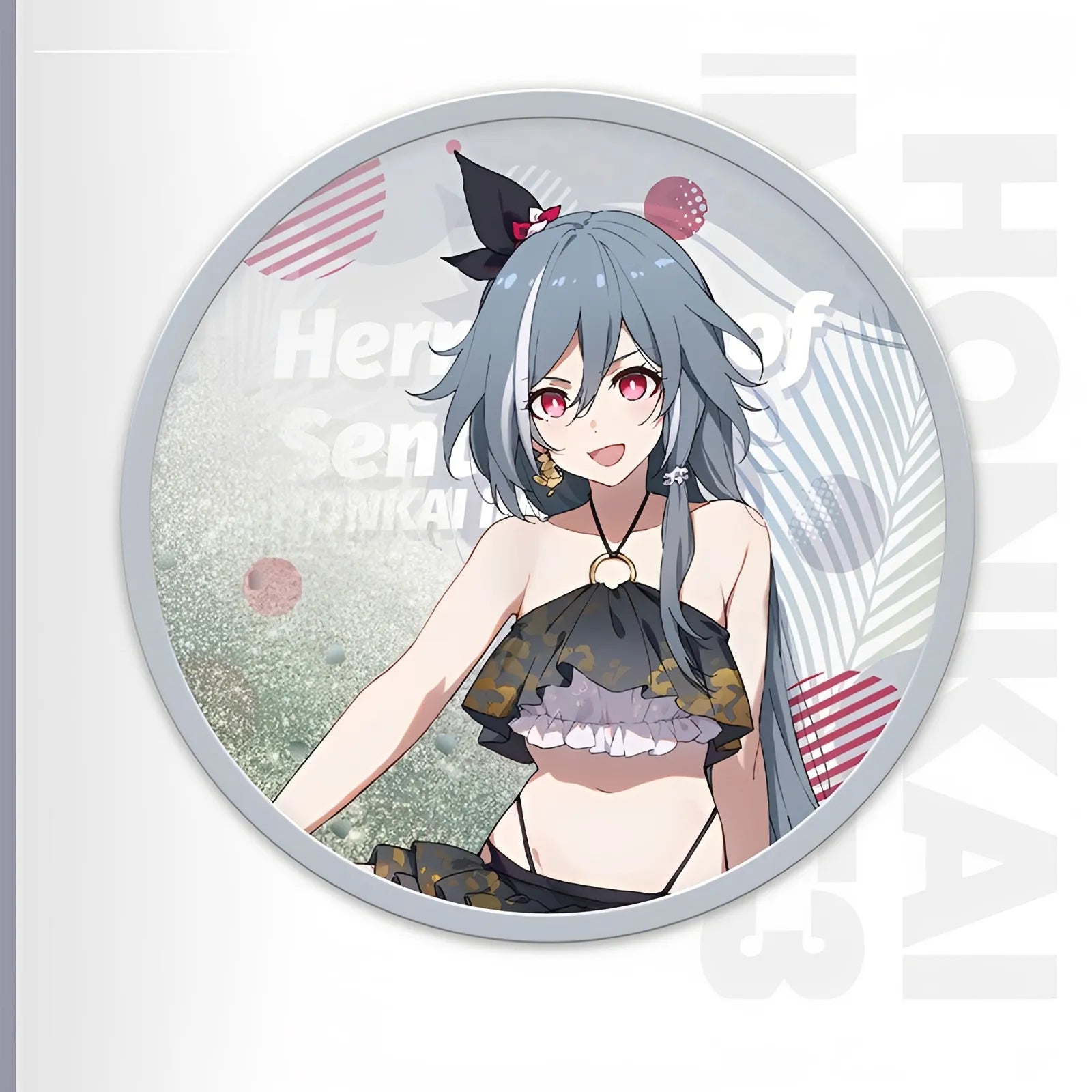 Honkai Impact 3 Summer Series liquid sand coaster featuring Herrscher of Sentience beach illustration with flowing glitter sand acrylic design