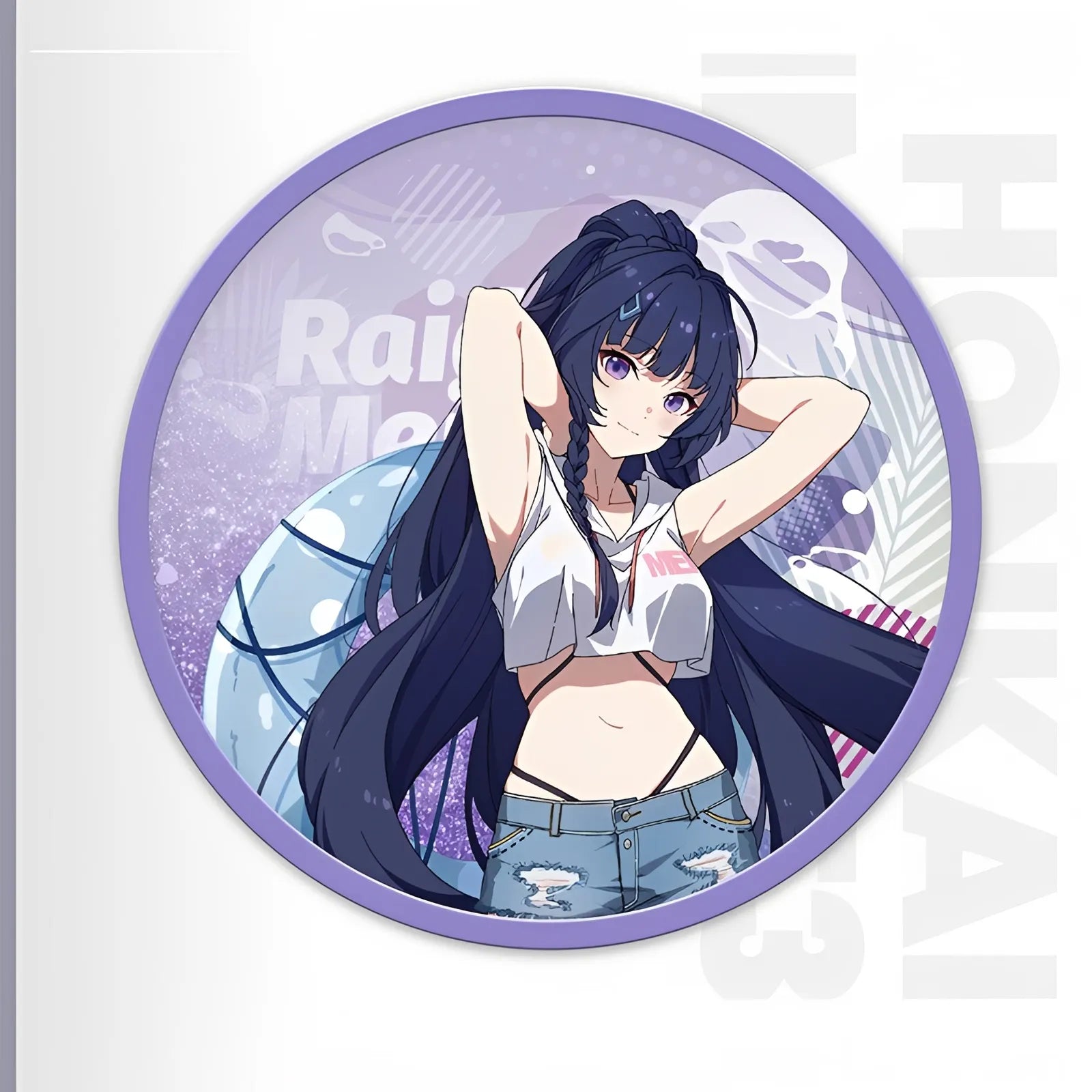 Honkai Impact 3 Summer Series liquid sand coaster featuring Raiden Mei summer beach artwork with flowing sand acrylic coaster