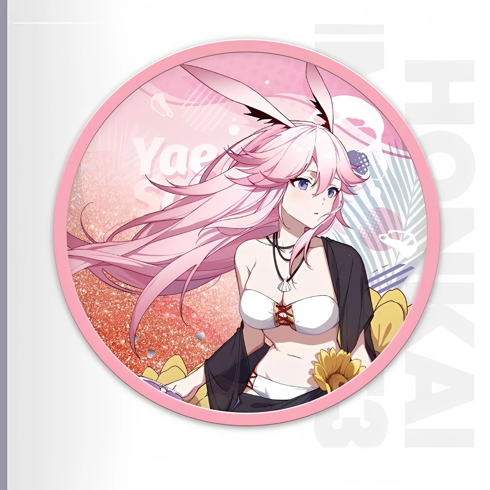 Honkai Impact 3 Summer Series liquid sand coaster featuring Yae Sakura summer beach artwork with flowing sand acrylic coaster design