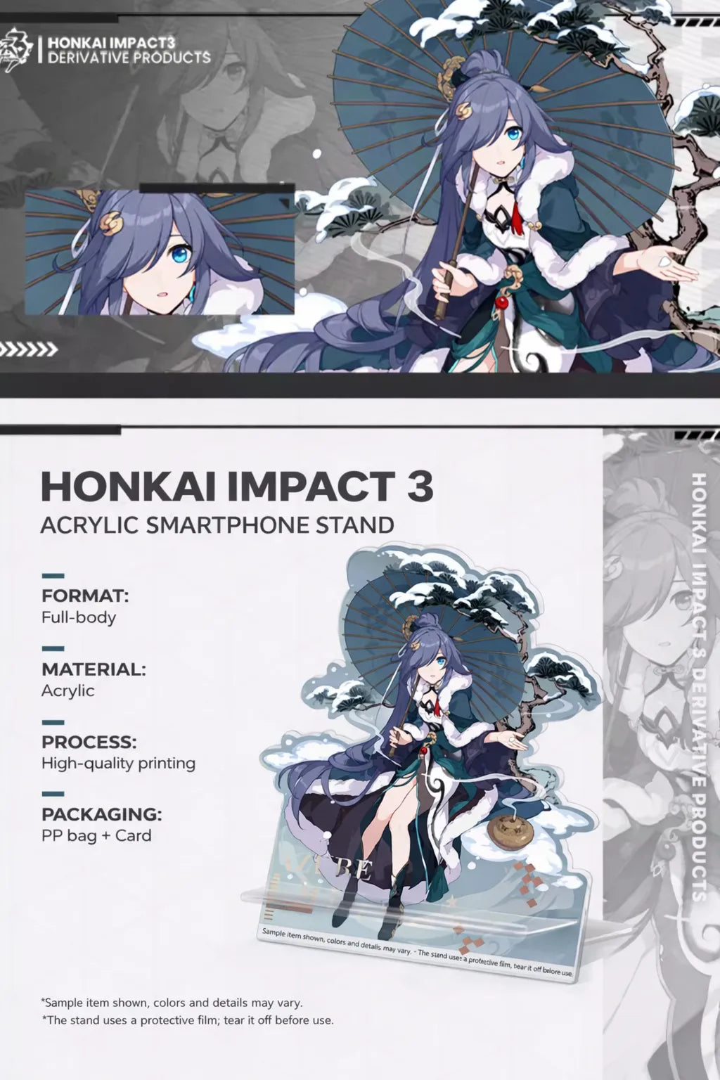 Honkai Impact 3rd acrylic smartphone stand size and product detail