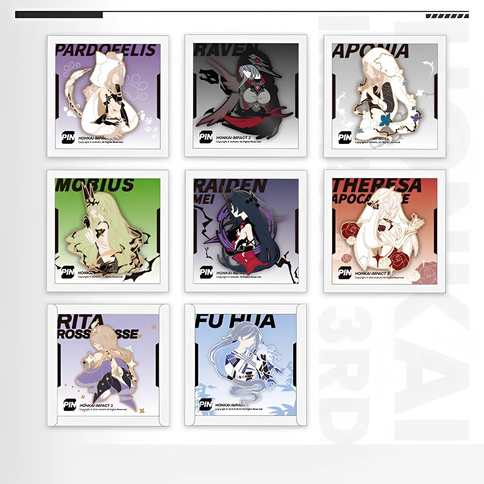 Honkai Impact 3rd character metal badge collection featuring Valkyrie designs zinc alloy anime collectible pins