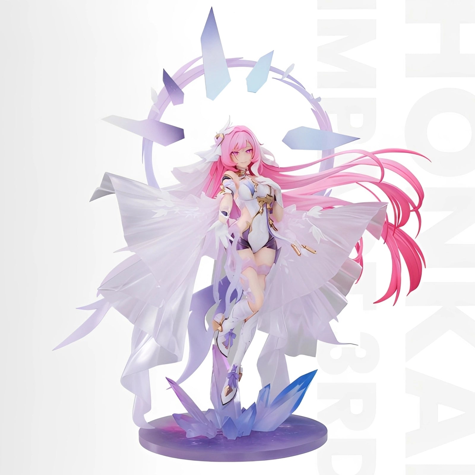 Official Honkai Impact 3rd Elysia Herrscher of Human 1/7 scale figure full front view with halo ring backdrop and detailed sculpt