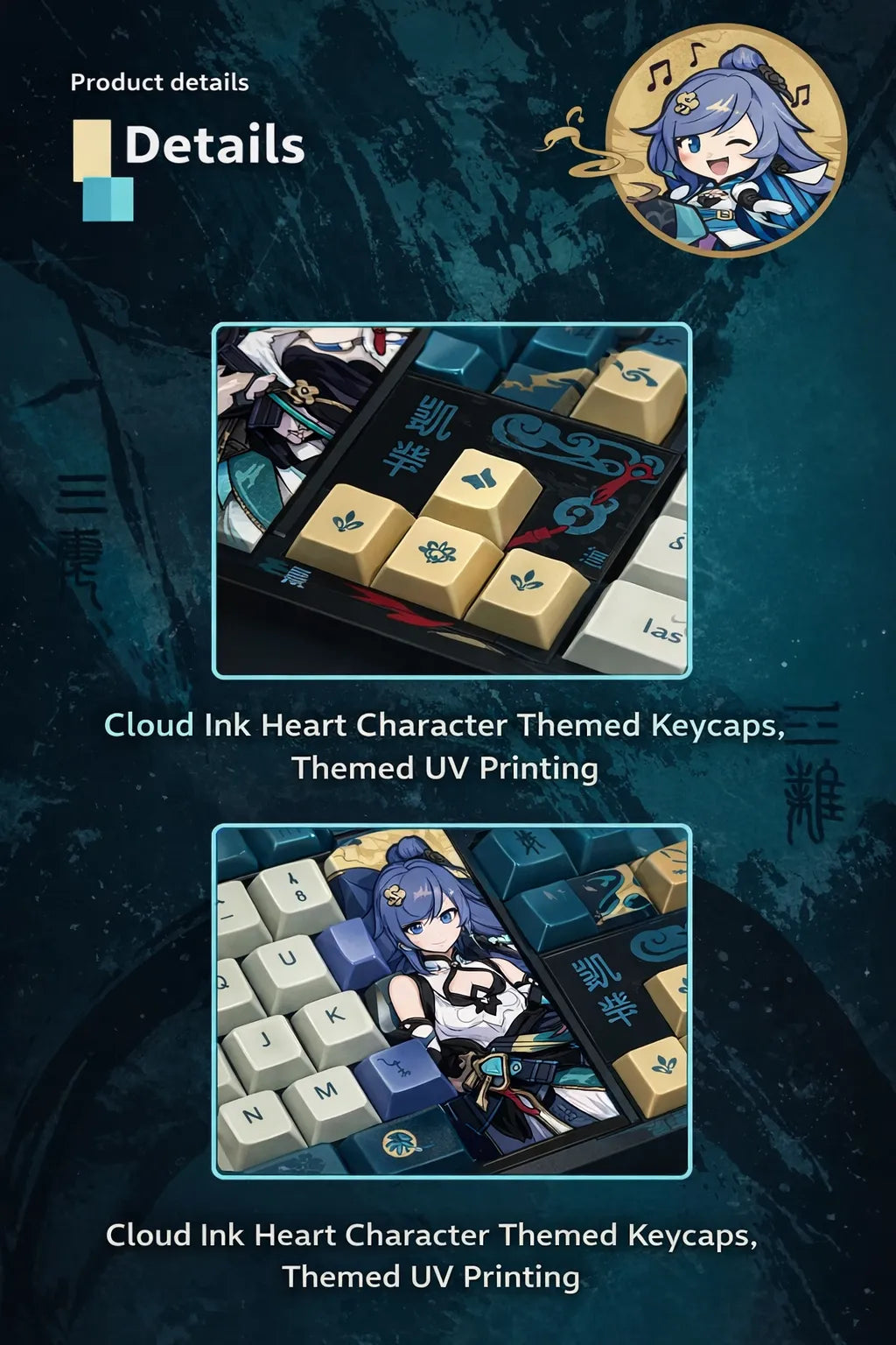 Character keycap featuring Fu Hua from Honkai Impact 3rd mechanical keyboard