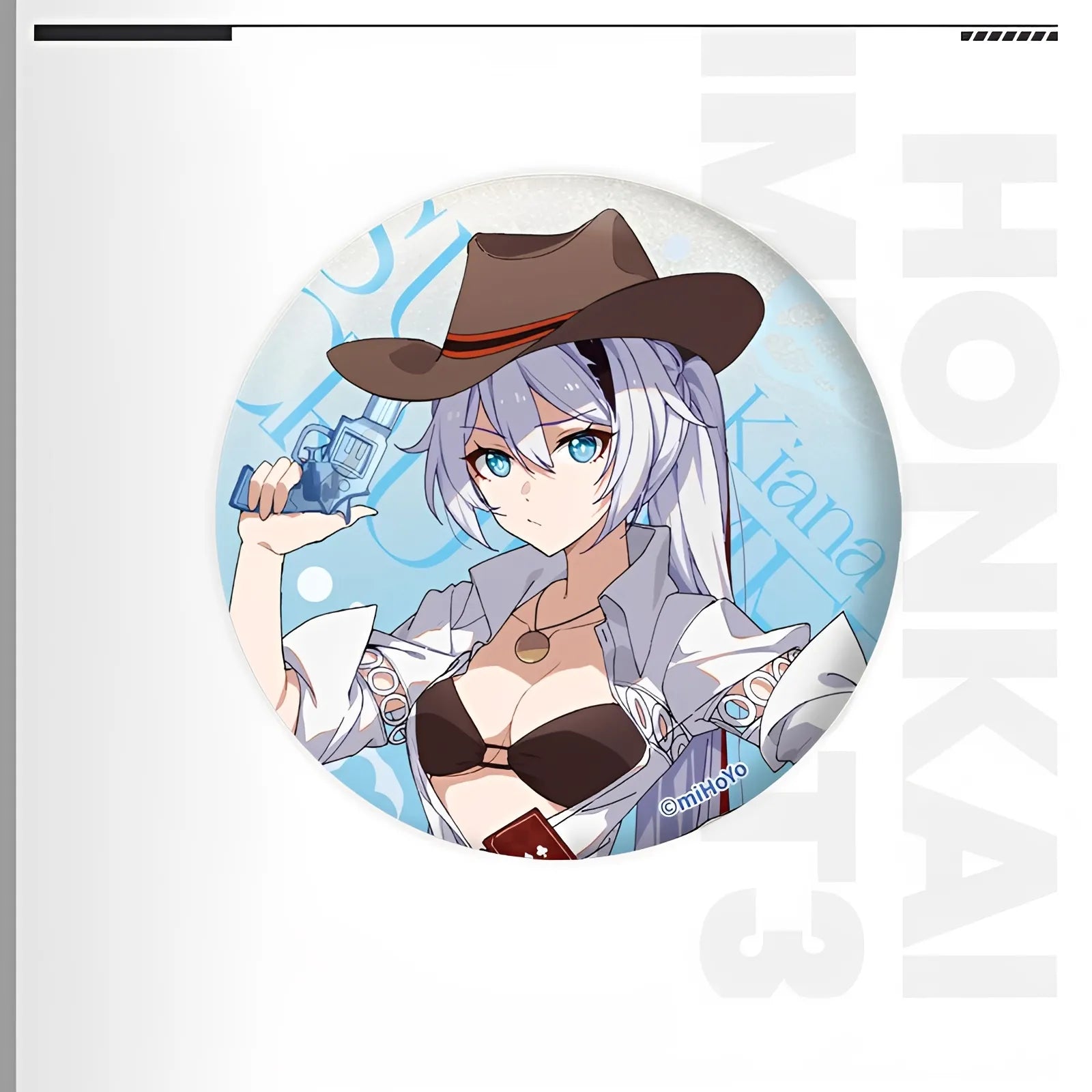 Honkai Impact 3rd Summer Series tinplate badge featuring Kiana Kaslana character artwork collectible anime metal badge