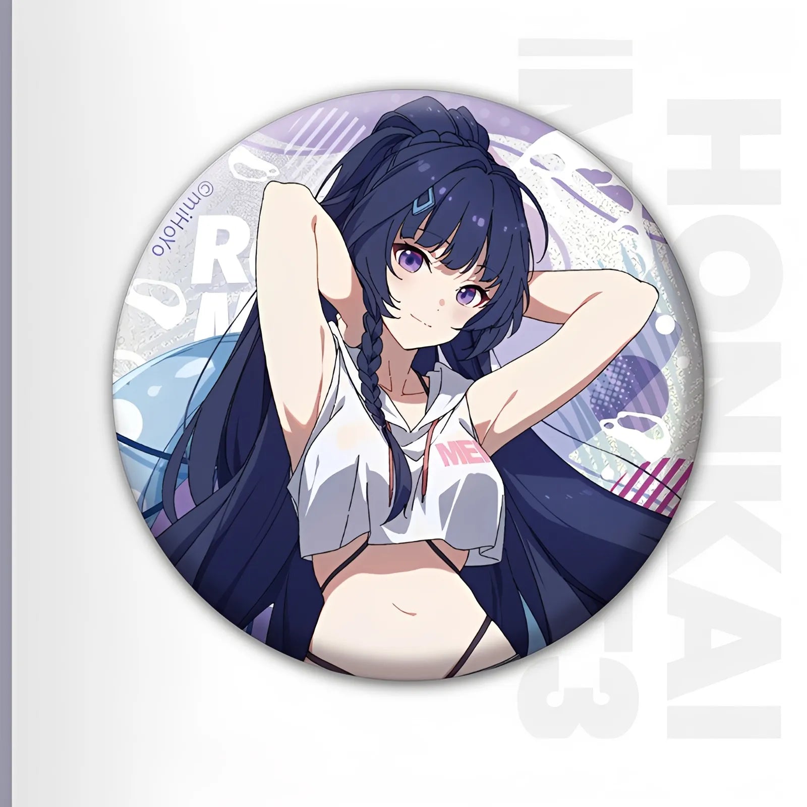 Honkai Impact 3rd Summer Series tinplate badge featuring Raiden Mei character artwork collectible anime metal badge