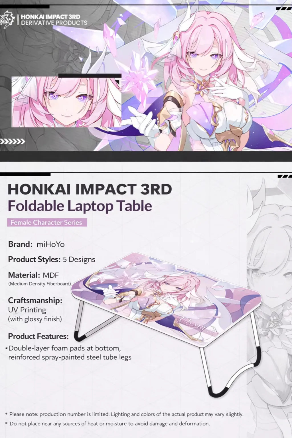 Honkai Impact 3rd Valkyrie Foldable Laptop Bed Desk Product Detail