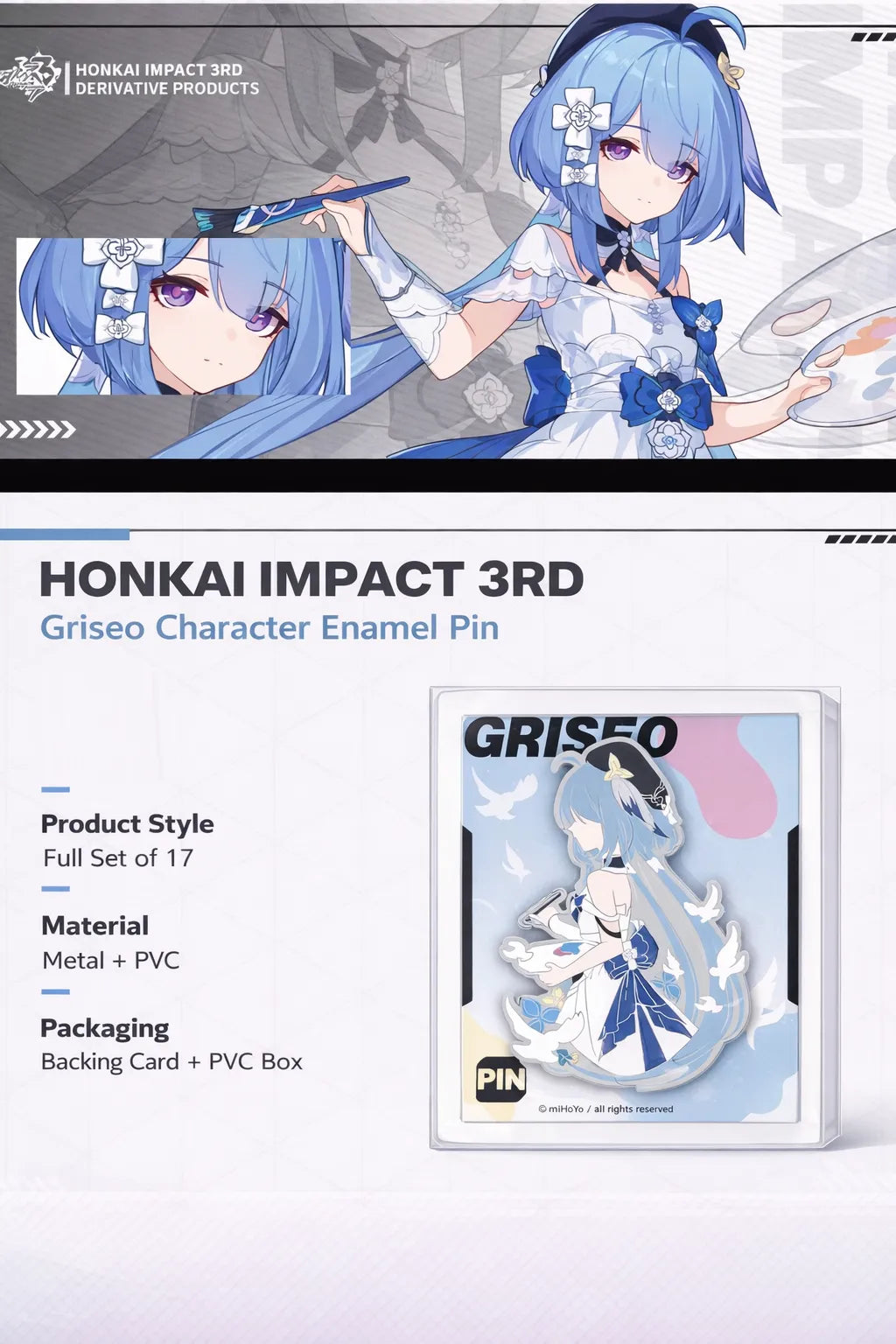 Honkai Impact 3rd Valkyrie Impression metal badge zinc alloy anime collectible pin product details and packaging