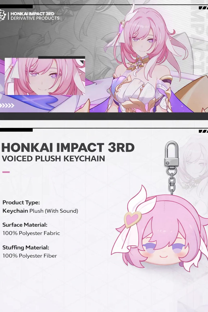 Honkai Impact 3rd voiced plush coin pouch keychain product details with polyester fabric and sound feature