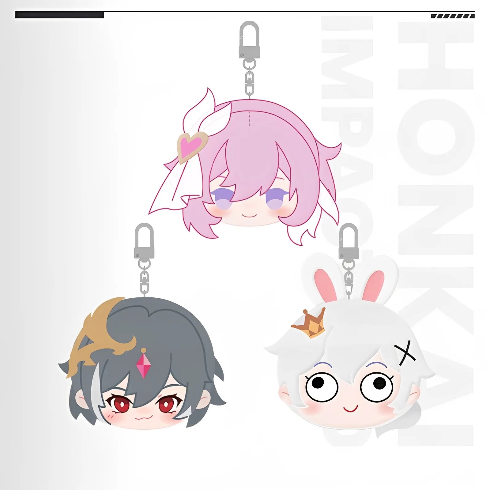 Honkai Impact 3rd voiced plush keychain collection featuring Herrscher of Sentience, Elysia and Theresa chibi plush coin pouch keychains