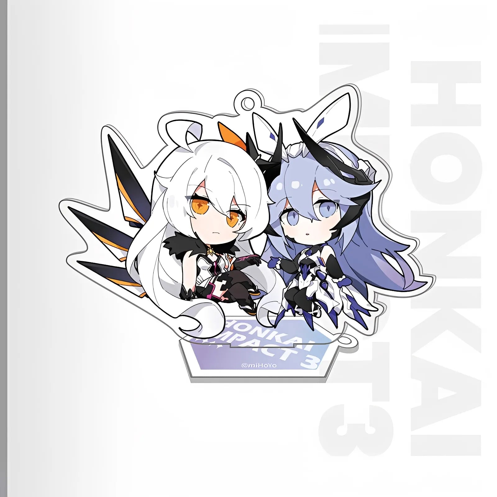 Honkai Impact 3rd Weapon Doll Series acrylic keychain featuring Herrscher of the Void and Bella chibi weapon doll design